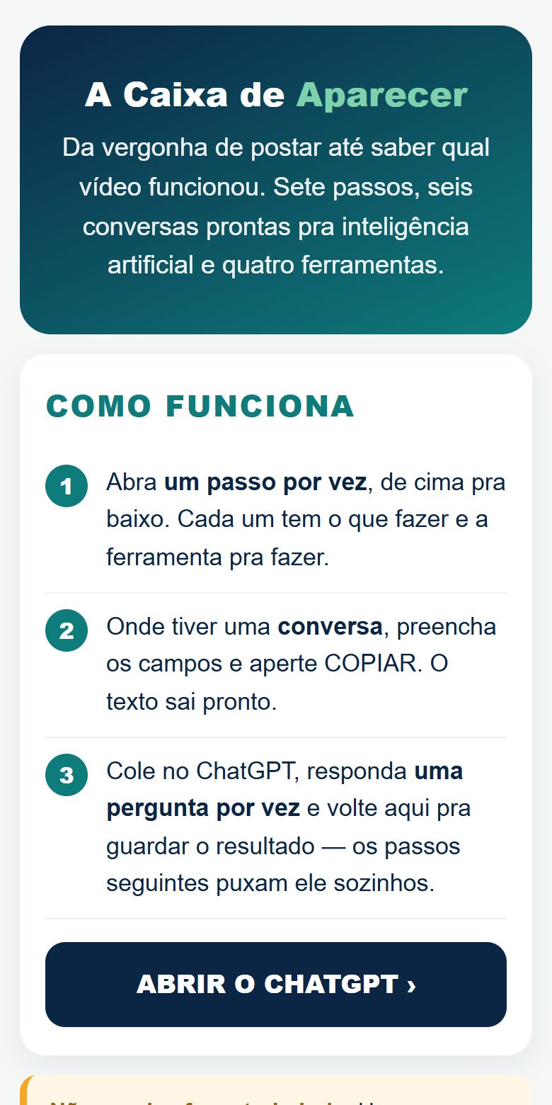 Tela da Caixa de Aparecer