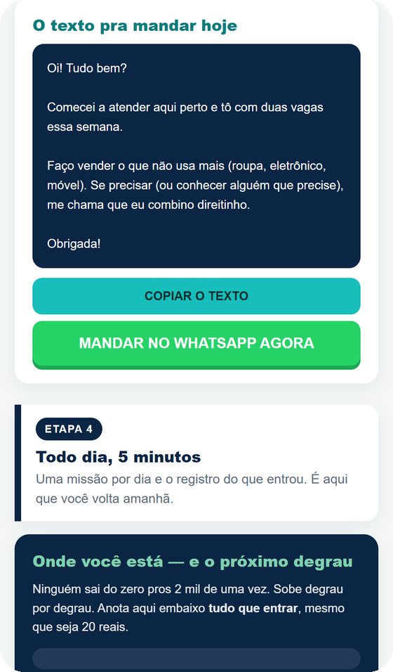 Texto pronto pra mandar no WhatsApp com botão de copiar